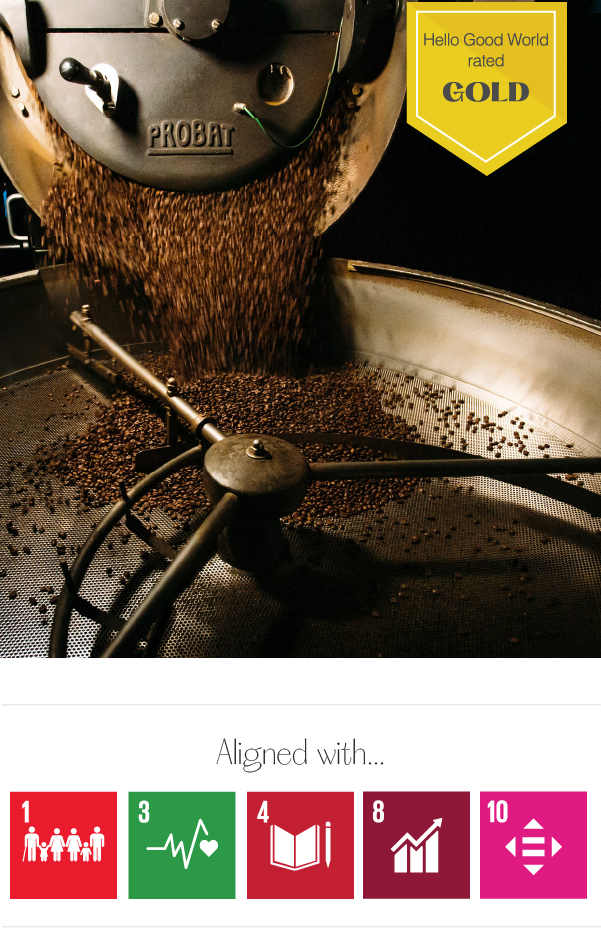 aromas coffee gold rated by Hello Good World aligned with SDGs 1,3,4,8,10