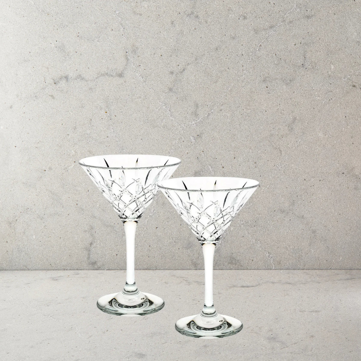 DStill diamond cut martini glasses.