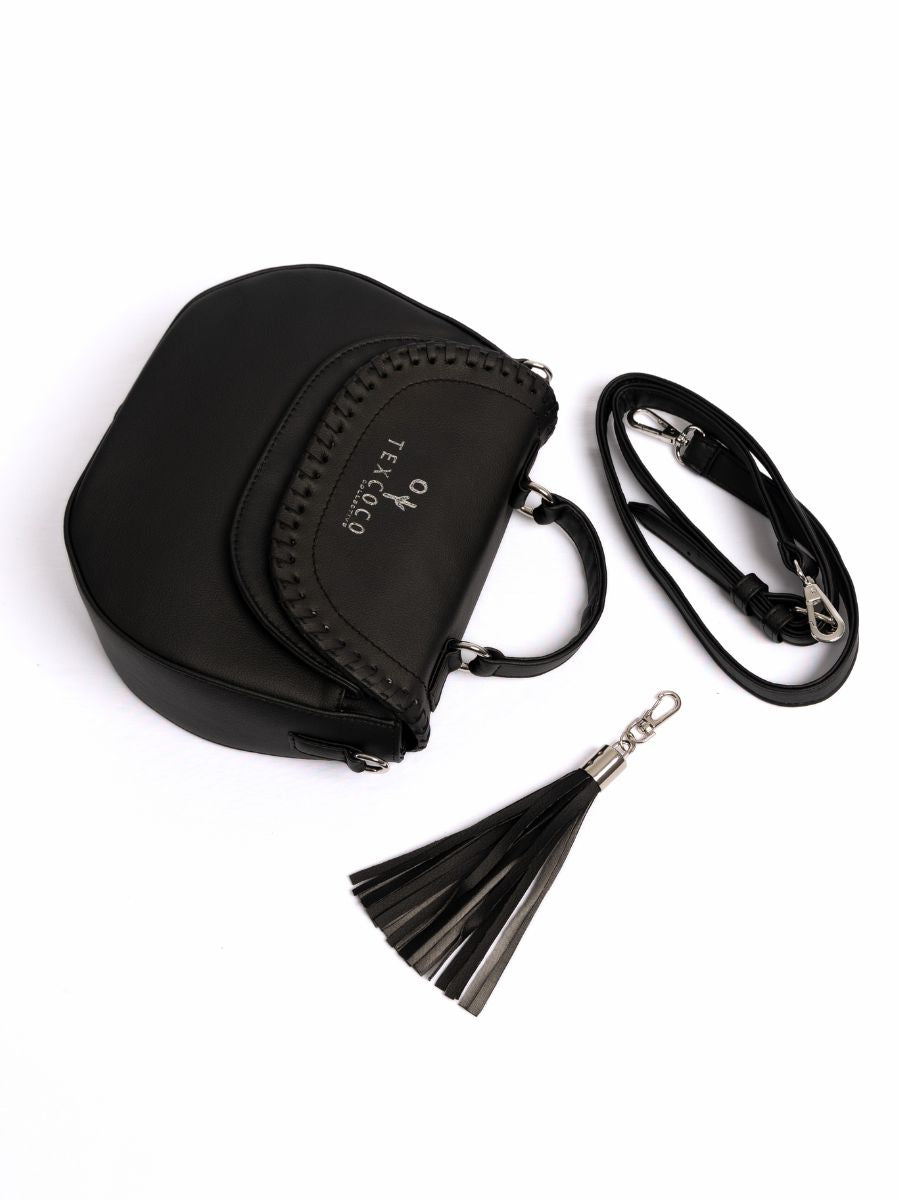 "La Luna" Women's Cactus Vegan Leather Cross Body Handbag - Black | Texcoco Collective