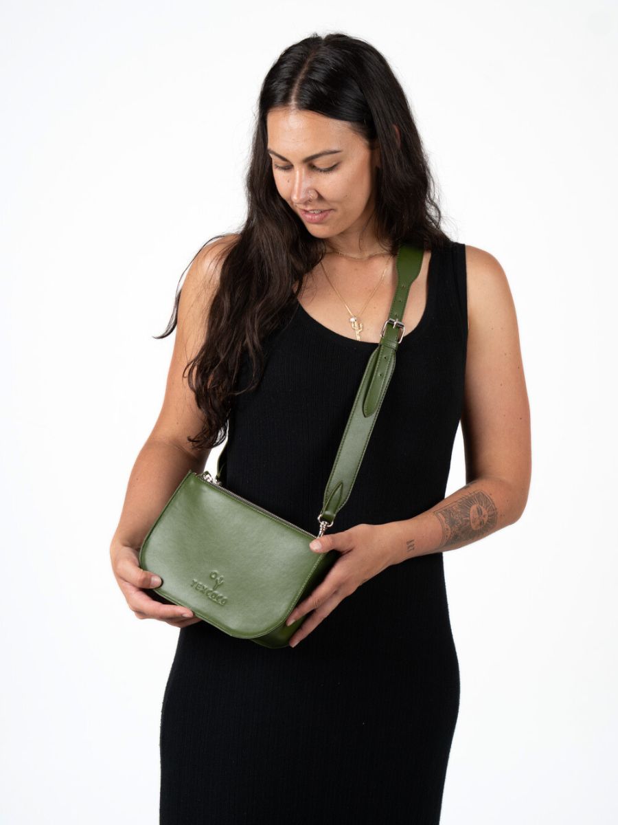 Cactus Leather 'Leon' Cross Body Bag - Green | Texcoco Collective