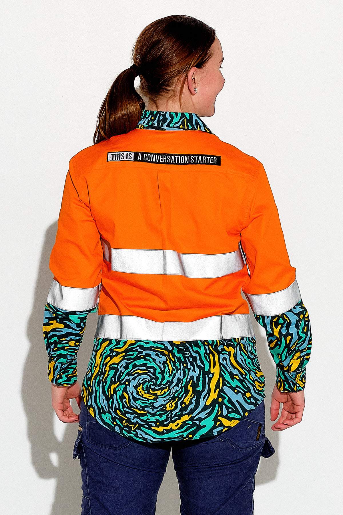 Womens-Spun-Out-Orange-Day-Night-HiVis-Workshirt-TradeMutt-Workshirts-Back