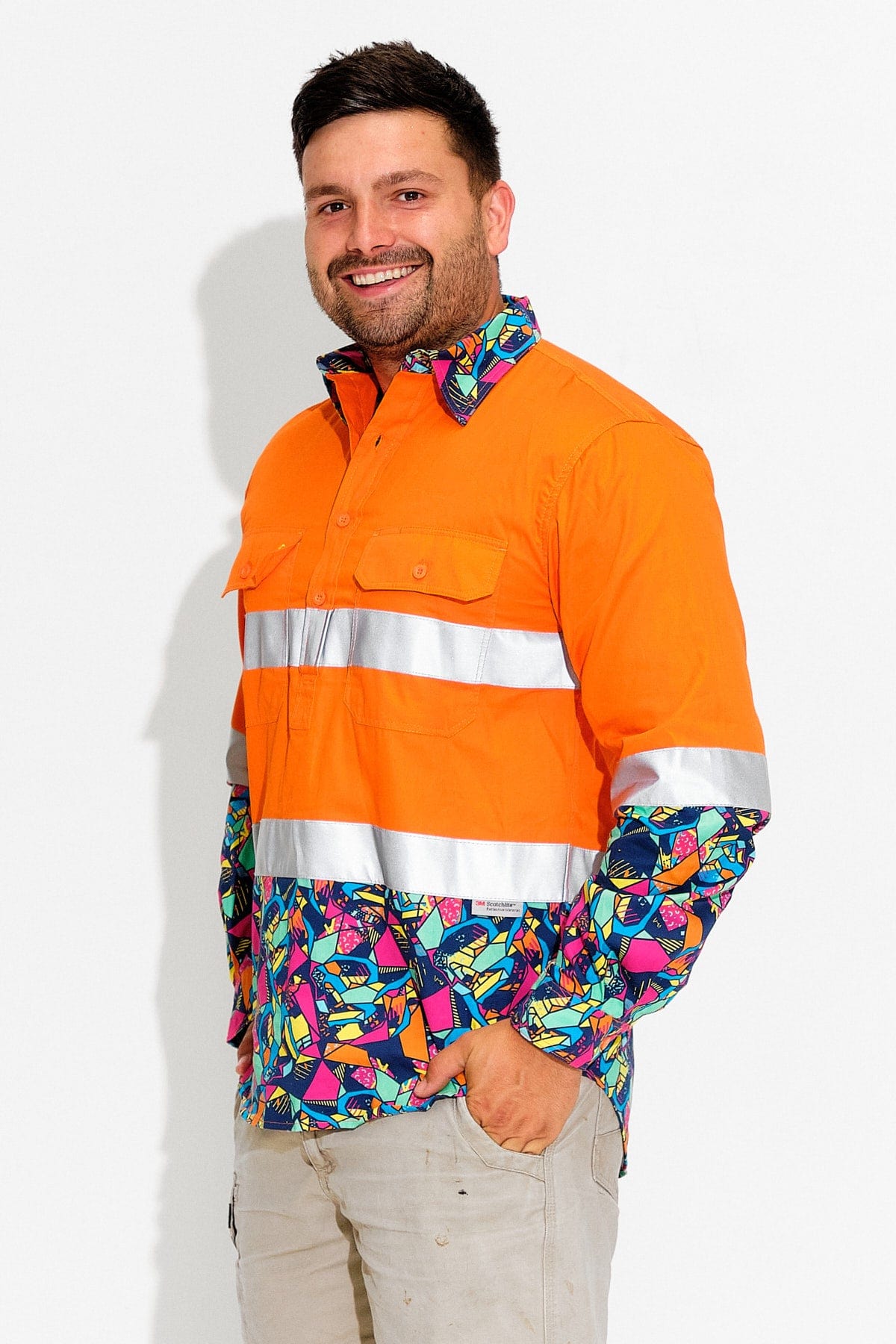 Mens-Ventura-Orange-Day-Night-Hivis-Half-Button-Workshirt-TradeMutt-Workshirts-Side