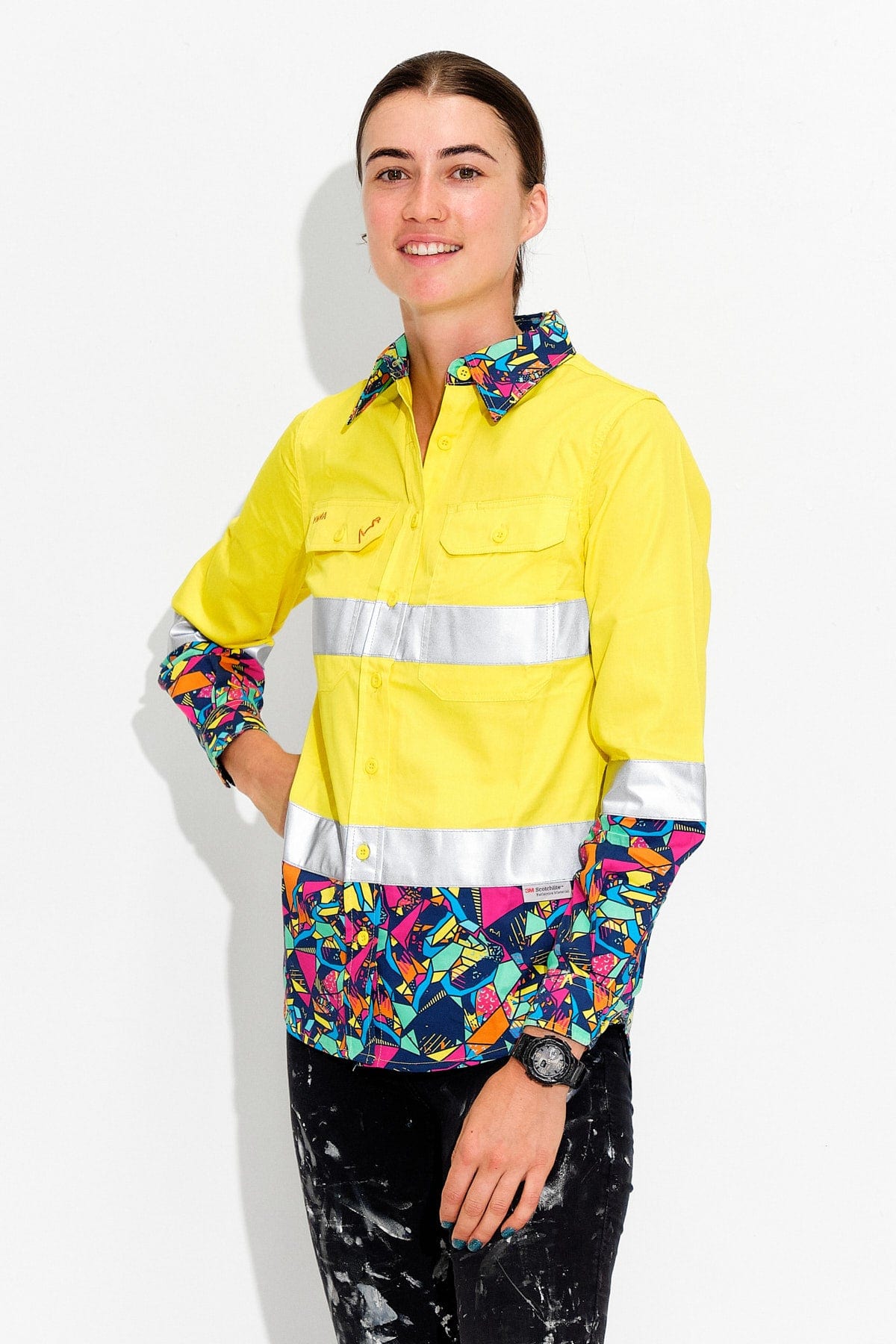Womens-Ventura-Yellow-Day-Night-HiVis-Full-Button-Workshirt-TradeMutt-Workshirts-Side