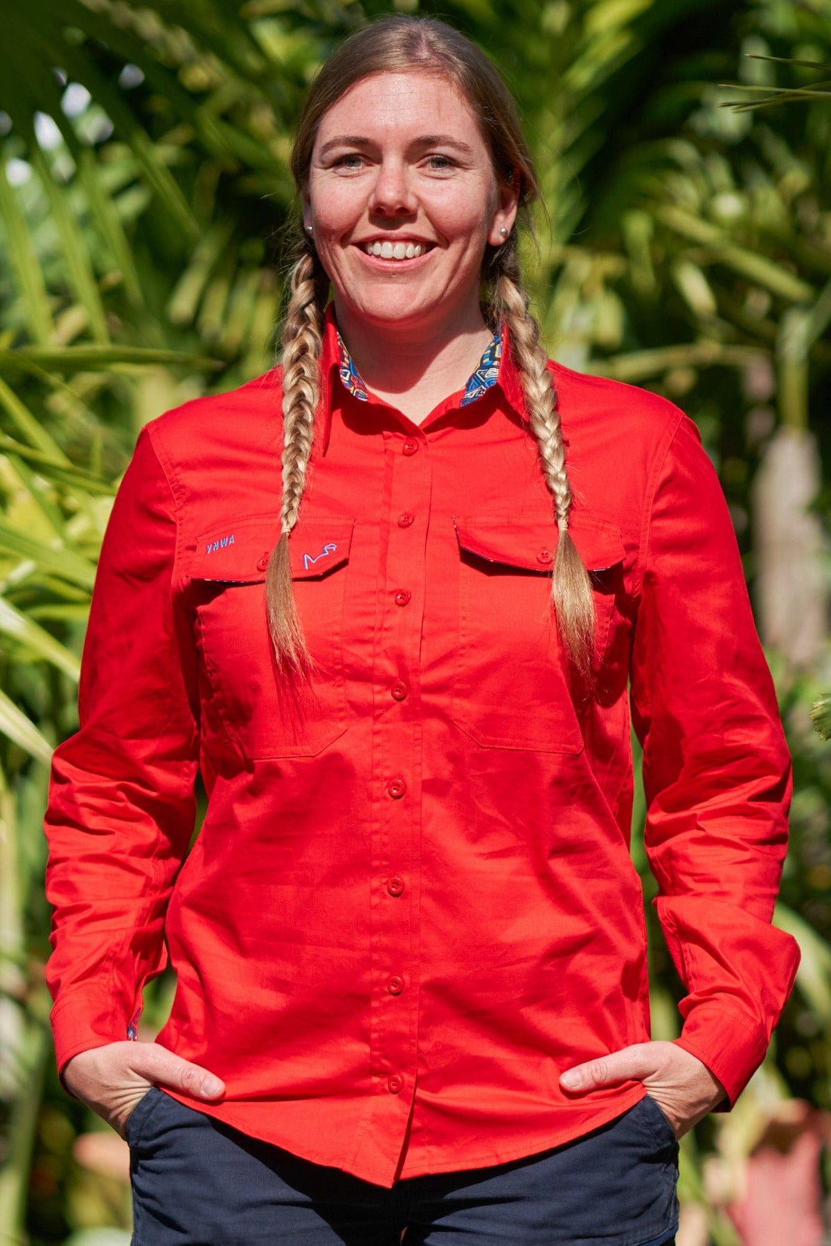 Women's Indiana Bones Red Undercover Mutter Full Button Workshirt