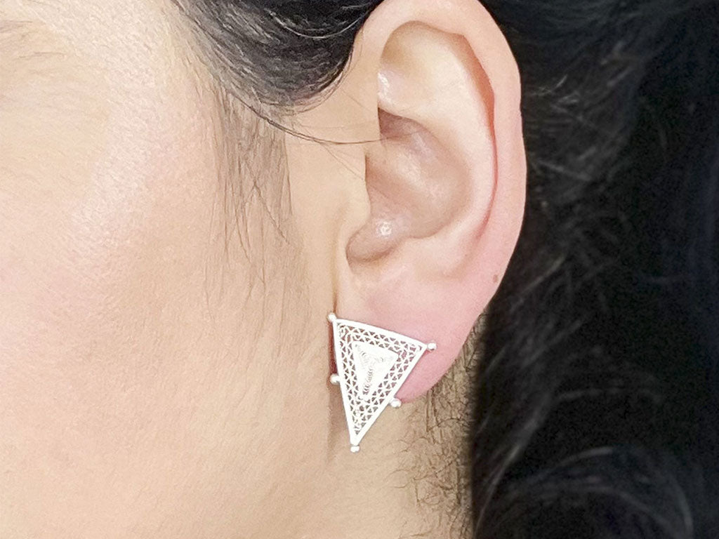 Triangle Earrings Filigree Silver