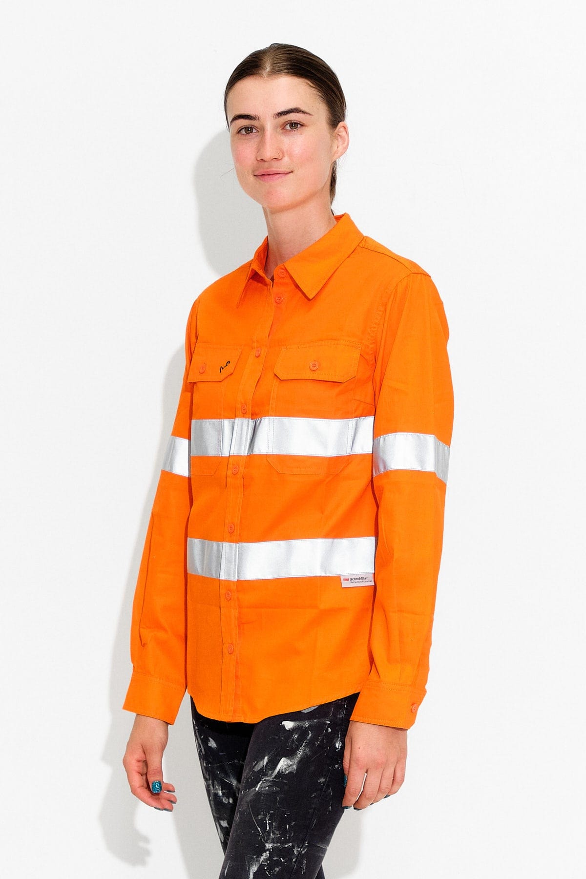 Womens-Orange-Day-Night-Hi-Vis-Full-Button-Workshirt-TradeMutt-Workshirts-Side